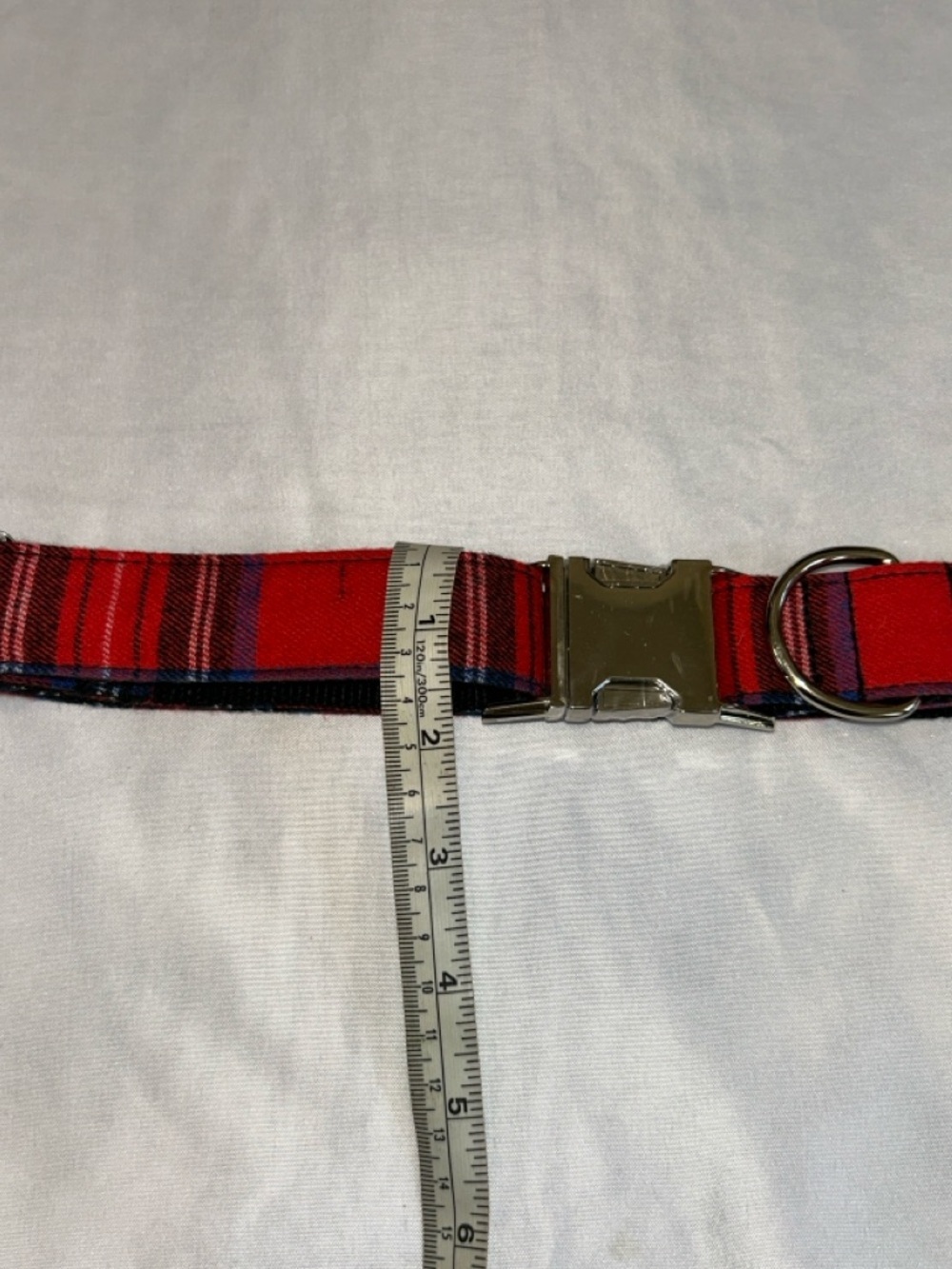Red Plaid Dog Collar with Metal Buckle - Picture 4 of 5